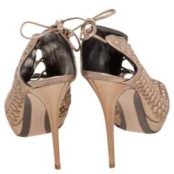 Salvatore Ferragamo Metallic Beige Python Embossed Leather Studded Slingback Sandals Size 39