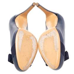 Pre Owned Salvatore Ferragamo Navy Blue Leather Pimpa Vara Bow Pumps Size 35.5