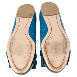 مملوكة مسبقًا حذاء باليرينا فلات سالفاتوري فيراغامو فيونكة جلد لامع وجلد أخضر/ أزرق مقاس 35.5