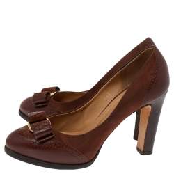 Salvatore Ferragamo Brown Leather Vara Bow Pumps Size 36