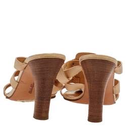 Salvatore Ferragamo Beige Leather Slide Sandals Size 38.5