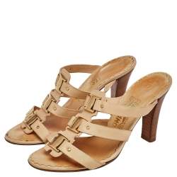 Salvatore Ferragamo Beige Leather Slide Sandals Size 38.5