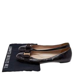 Pre Owned Salvatore Ferragamo Dark Brown Leather Varina Bow Flats Size 40.5