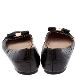 Pre Owned Salvatore Ferragamo Dark Brown Leather Varina Bow Flats Size 40.5
