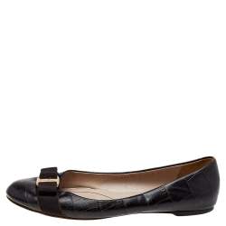 Pre Owned Salvatore Ferragamo Dark Brown Leather Varina Bow Flats Size 40.5