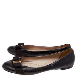 Pre Owned Salvatore Ferragamo Dark Brown Leather Varina Bow Flats Size 40.5