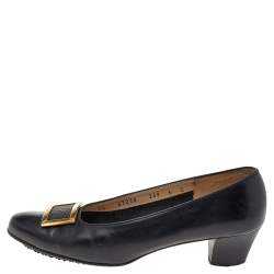 Salvatore Ferragamo Black Leather Buckle Pumps Size 36.5