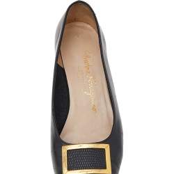 Salvatore Ferragamo Black Leather Buckle Pumps Size 36.5