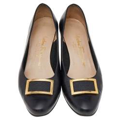 Salvatore Ferragamo Black Leather Buckle Pumps Size 36.5