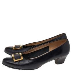 Salvatore Ferragamo Black Leather Buckle Pumps Size 36.5