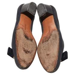 Pre Owned Salvatore Ferragamo Black Nubuck Leather Vara Bow Pumps Size 36.5