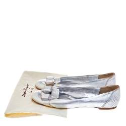 Salvatore Ferragamo Silver Leather Vara Bow Ballet Flats 37.5