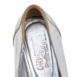 Salvatore Ferragamo Silver Leather Vara Bow Ballet Flats 37.5