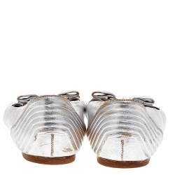 Salvatore Ferragamo Silver Leather Vara Bow Ballet Flats 37.5