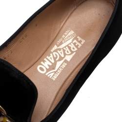 Pre Owned Salvatore Ferragamo Black Velvet Bow Detail Smoking Slippers Size 38.5