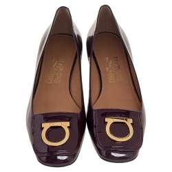 Salvatore Ferragamo Purple Patent Leather Rebi Gancio Ballet Flats Size 40.5