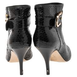Pre Owned Salvatore Ferragamo Black Python Embossed Leather Ankle Boots Size 41.5