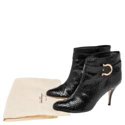 Pre Owned Salvatore Ferragamo Black Python Embossed Leather Ankle Boots Size 41.5