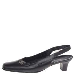 Pre Owned Salvatore Ferragamo Black Leather Square Toe Slingback Pumps Size 38.5