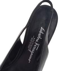 Pre Owned Salvatore Ferragamo Black Leather Square Toe Slingback Pumps Size 38.5