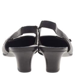 Pre Owned Salvatore Ferragamo Black Leather Square Toe Slingback Pumps Size 38.5