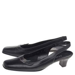Pre Owned Salvatore Ferragamo Black Leather Square Toe Slingback Pumps Size 38.5