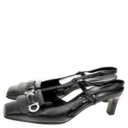 Pre Owned Salvatore Ferragamo Black Saffiano Leather Buckle Detail Slingback Sandals Size 36.5