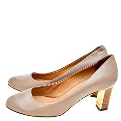 Pre Owned Salvatore Ferragamo Beige Leather Round Toe Pumps Size 39