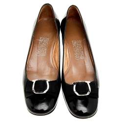 Pre Owned Salvatore Ferragamo Black Patent Leather Gancio Bow Pumps Size 38