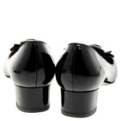 Pre Owned Salvatore Ferragamo Black Patent Leather Gancio Bow Pumps Size 38