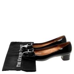 Pre Owned Salvatore Ferragamo Black Patent Leather Gancio Bow Pumps Size 38
