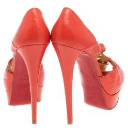 Christian Louboutin Orange Leather Platform Sandals Size 38 