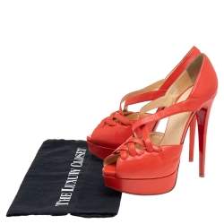 Christian Louboutin Orange Leather Platform Sandals Size 38 