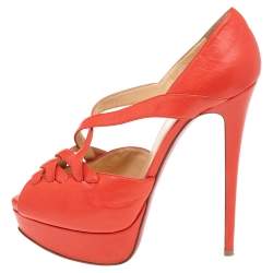 Christian Louboutin Orange Leather Platform Sandals Size 38 