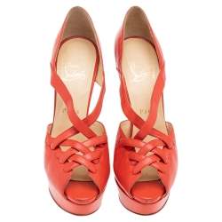Christian Louboutin Orange Leather Platform Sandals Size 38 