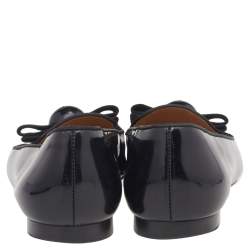Pre Owned Salvatore Ferragamo Black Patent Leather Bow Smoking Slippers Size 37