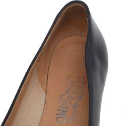 Pre Owned Salvatore Ferragamo Black Patent Leather Bow Smoking Slippers Size 37