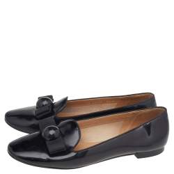 Pre Owned Salvatore Ferragamo Black Patent Leather Bow Smoking Slippers Size 37