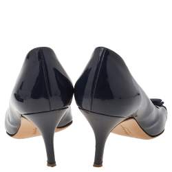 Pre Owned Salvatore Ferragamo Navy Blue Patent Leather Vara Bow Peep Toe Pumps Size 40