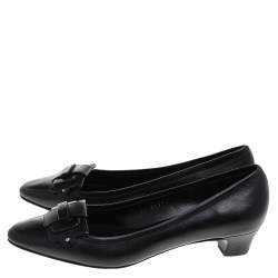 Pre Owned Salvatore Ferragamo Black Leather Metal Logo Pumps Size 38.5