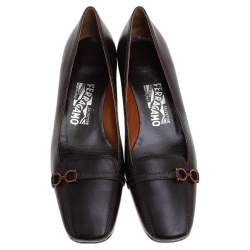 Pre Owned حذاء كعب عالى سالفاتورى فيراغامو جلد بنى داكن مقاس 38.5 