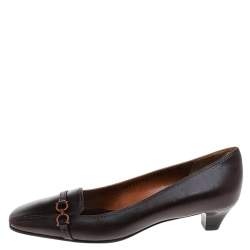 Pre Owned حذاء كعب عالى سالفاتورى فيراغامو جلد بنى داكن مقاس 38.5 