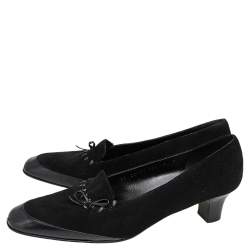 Pre Owned Salvatore Ferragamo Black Leather And Suede Bow Pumps Size 38.5