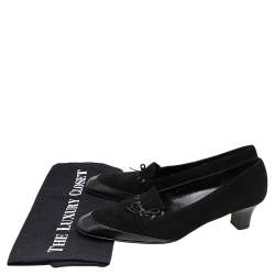 Pre Owned Salvatore Ferragamo Black Leather And Suede Bow Pumps Size 38.5