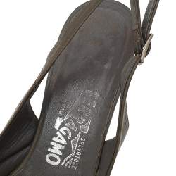 Salvatore Ferragamo Grey Leather Vara Bow Slingback Pumps Size 37