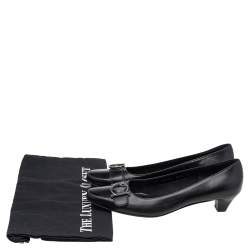 Pre Owned حذاء كعب عالى سالفاتورى فيراغامو كعب عريض إبزيم غانشى جلد أسود مقاس 38.5