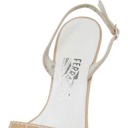 Pre Owned Salvatore Ferragamo Beige Block Heel Slingback Sandals Size 38.5