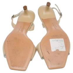 Pre Owned Salvatore Ferragamo Beige Block Heel Slingback Sandals Size 38.5
