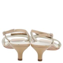 Pre Owned Salvatore Ferragamo Beige Block Heel Slingback Sandals Size 38.5