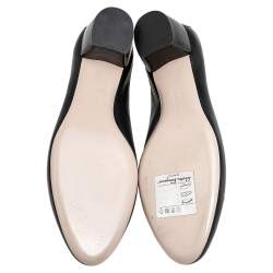 Pre Owned Salvatore Ferragamo Black Leather Block Heel Pumps Size 38.5